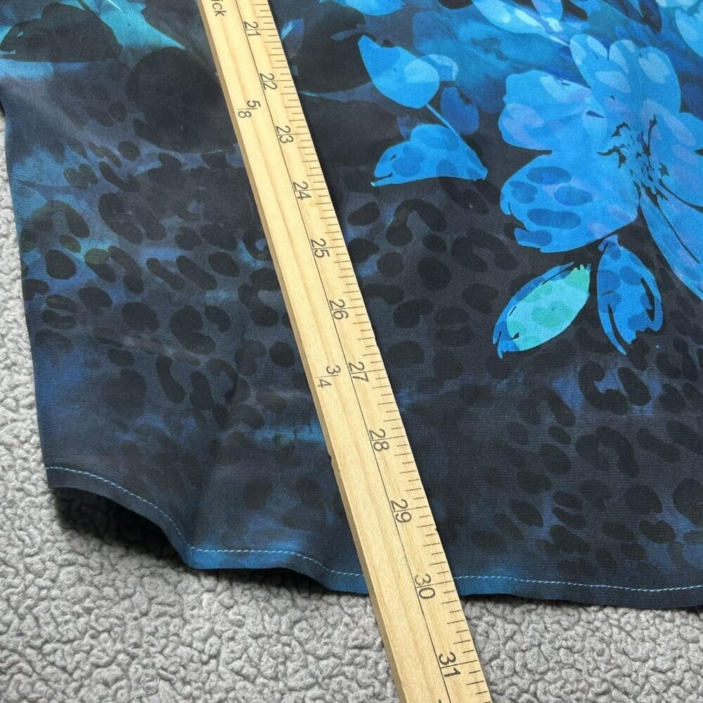 Soft Surroundings Shirt Womens Medium Blue Silk Floral Button Front Tunic Top - Picture 12 of 12